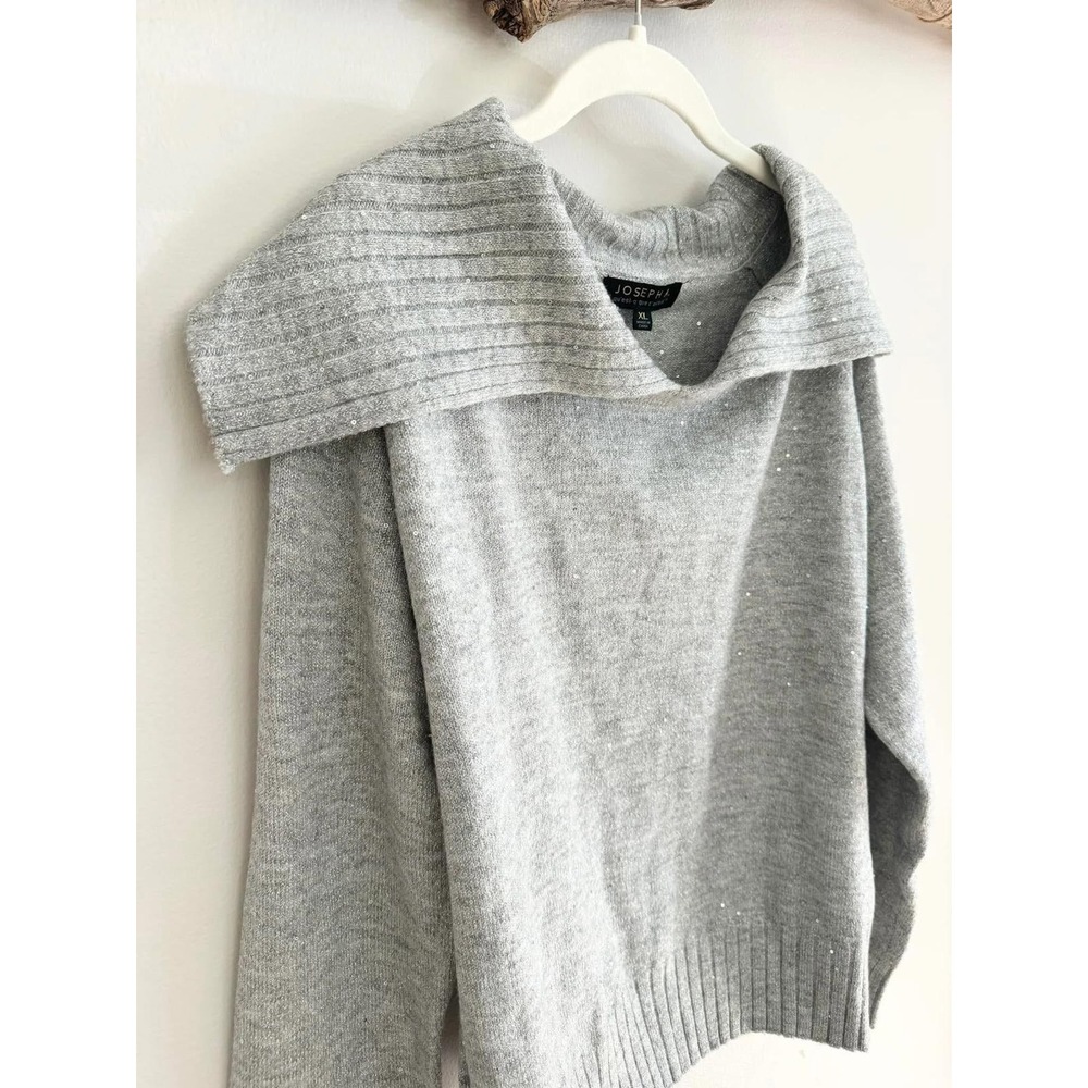 JOSEPH A Womens XL Light Heather Grey Sparkle Sequin Off Shoulder Sweater‎ - Picture 2 of 5